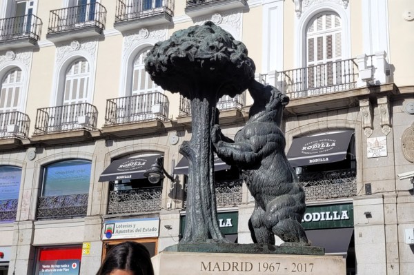 visite Puerta del Sol avec enfants statue ours arbousier Madrid symbole ville
