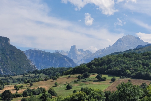 Paysage de montagne visible depuis les environs du village de Bulnes, dans le parc national des Picos de Europa. Paysage montagneux autour de Bulnes en Asturies
